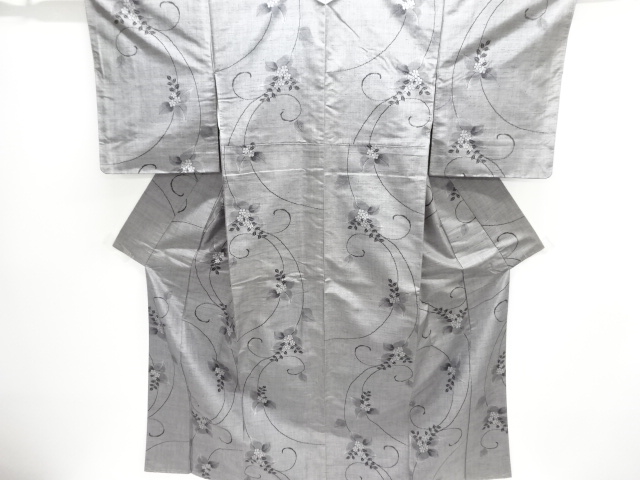 JAPANESE KIMONO / UNUSED FLORAL PATTERN WOVEN TSUMUGI KIMONO